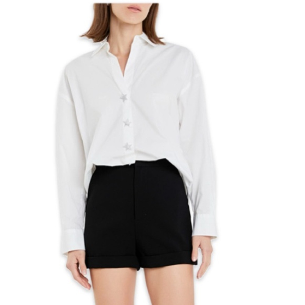 English Factory White Button‎ Up Shirt Crystal Star Buttons small cotton new